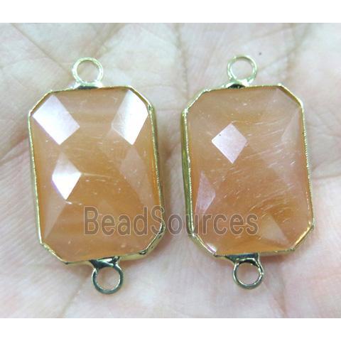 Chinese crystal glass connector, faceted rectangle, gold plated