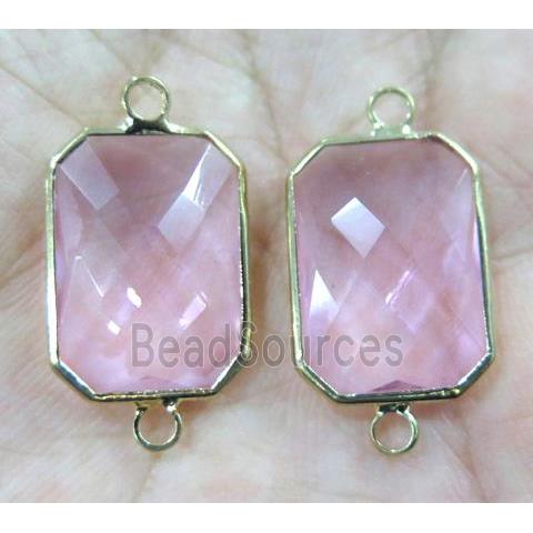 Chinese crystal glass connector, faceted rectangle, gold plated