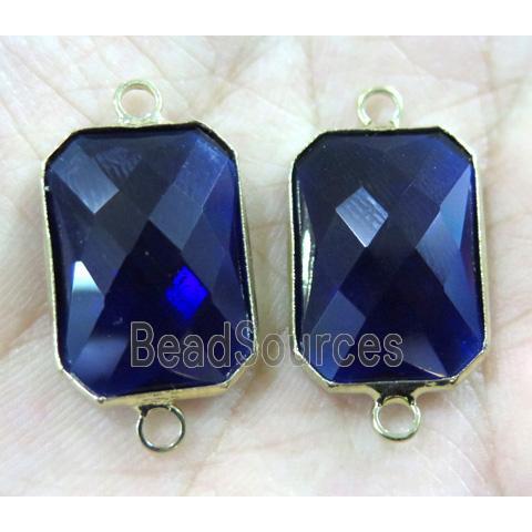 Chinese crystal glass connector, faceted rectangle, gold plated