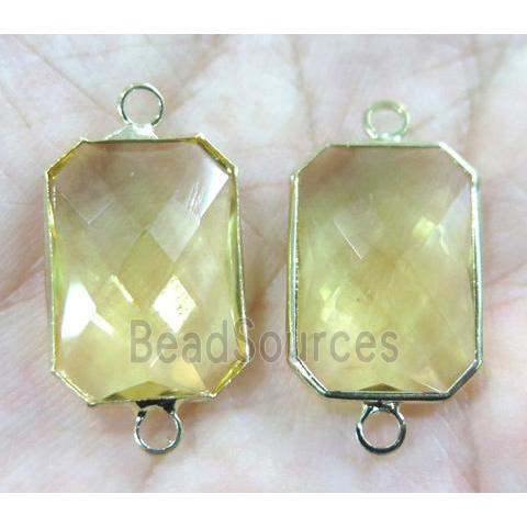 Chinese crystal glass connector, faceted rectangle, gold plated