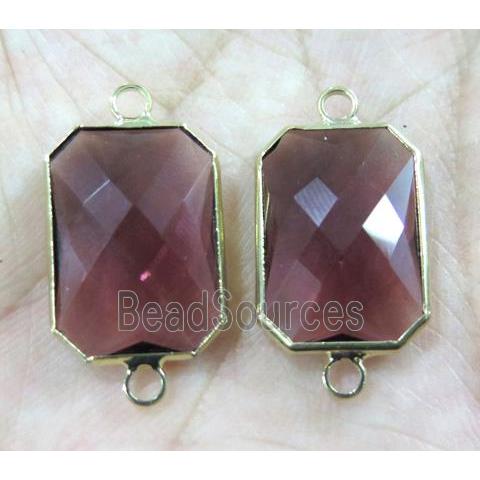 Chinese crystal glass connector, faceted rectangle, gold plated