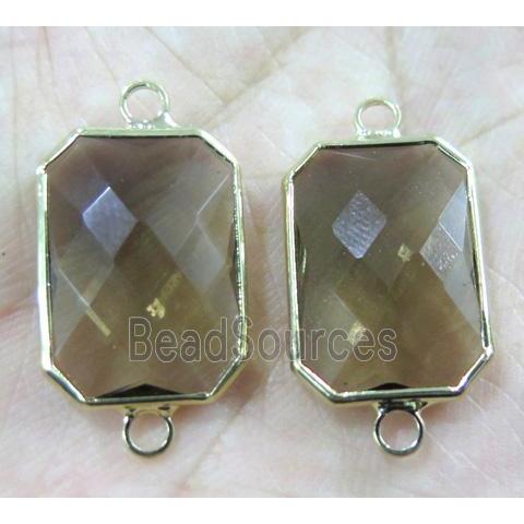 Chinese crystal glass connector, faceted rectangle, gold plated