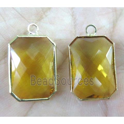 Chinese crystal glass pendant, faceted rectangle, gold plated