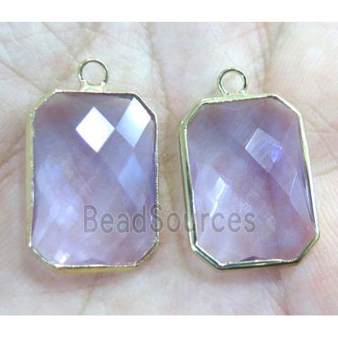 Chinese crystal glass pendant, faceted rectangle, gold plated