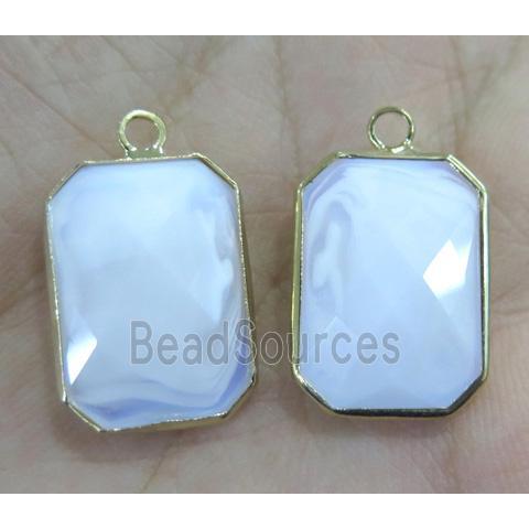 Chinese crystal glass pendant, faceted rectangle, gold plated