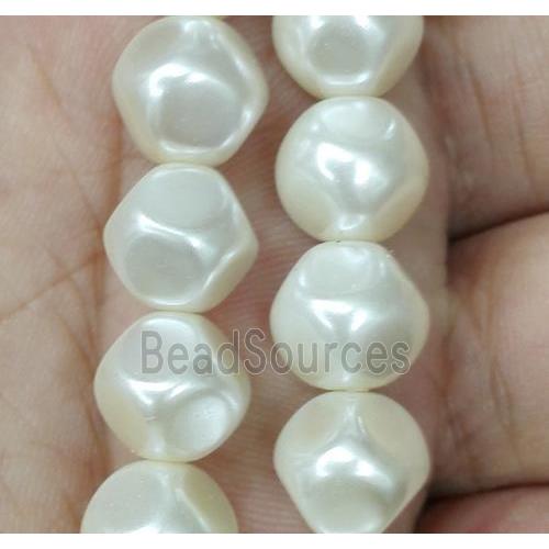 white glass pearl bead, faceted round