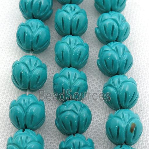 teal Sinkiang Turquoise lotus beads, carved