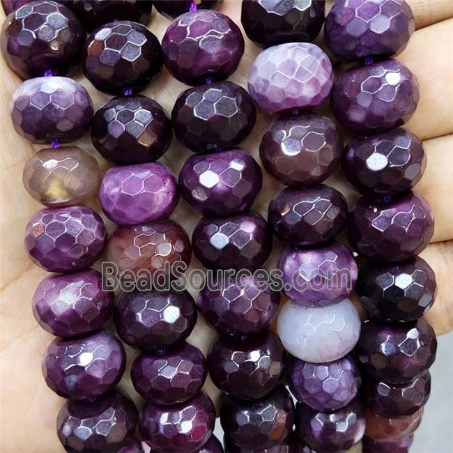 Natural Agate Beads Faceted Rondelle Purple Dye