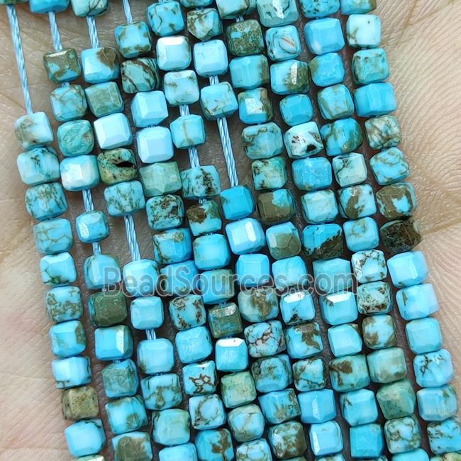 Natural Howlite Turquoise Cube Beads Blue Dye