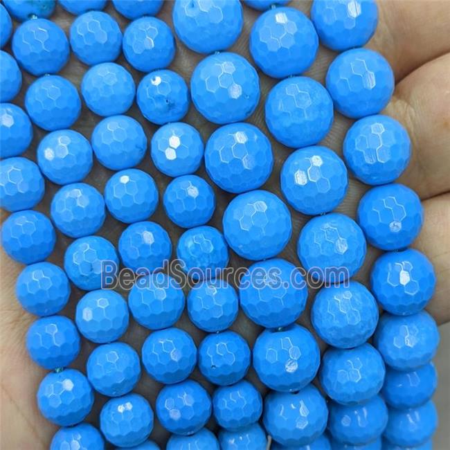 Natural Howlite Turquoise Beads Blue Dye Faceted Round