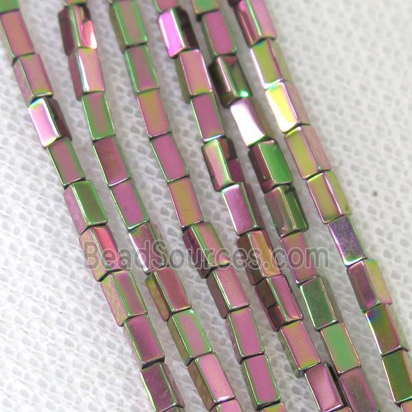 Hematite cuboid beads, redgreen electroplated