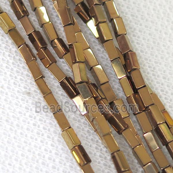 Hematite cuboid beads, gold plated