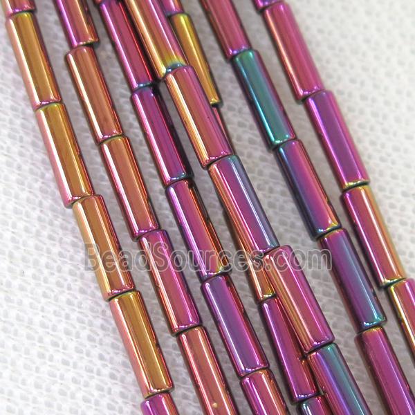 Hematite tube beads, purplepeach electroplated