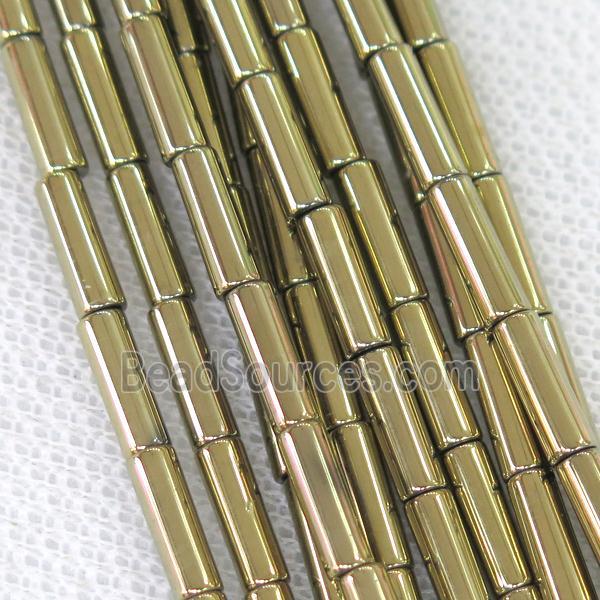 Hematite tube beads, pyrited electroplated