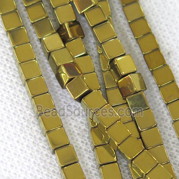 Hematite cube beads, gold plated