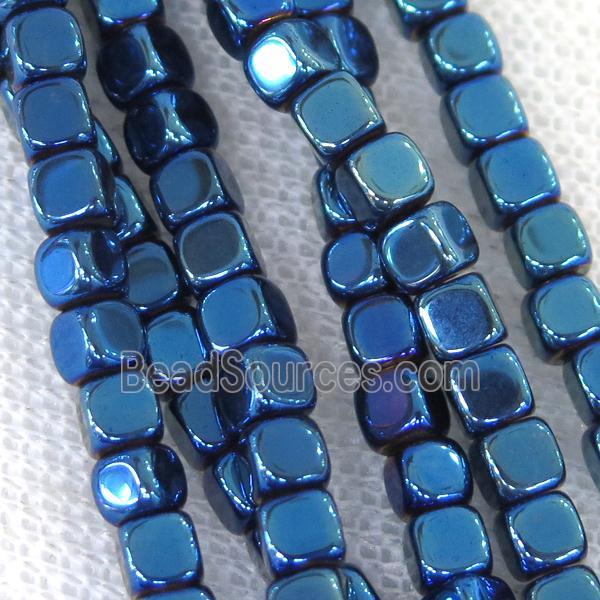 Hematite cube beads, blue electroplated