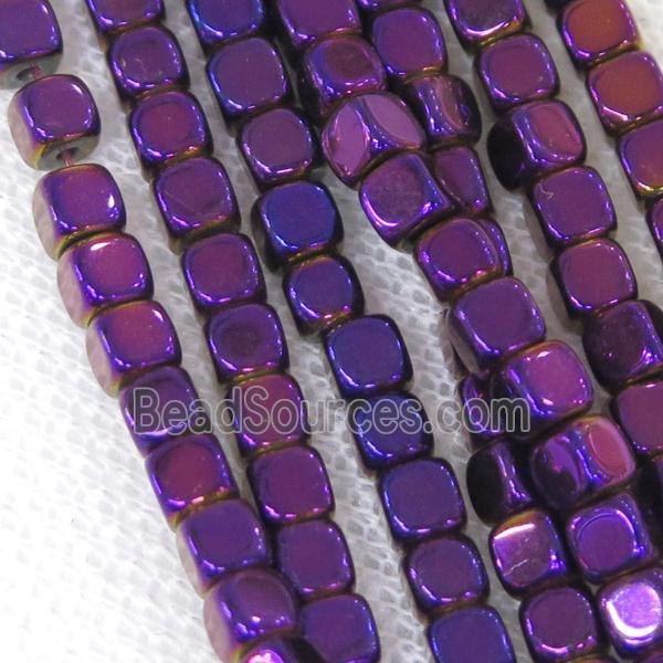 Hematite cube beads, purple electroplated