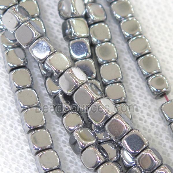 Hematite cube beads, platinum plated