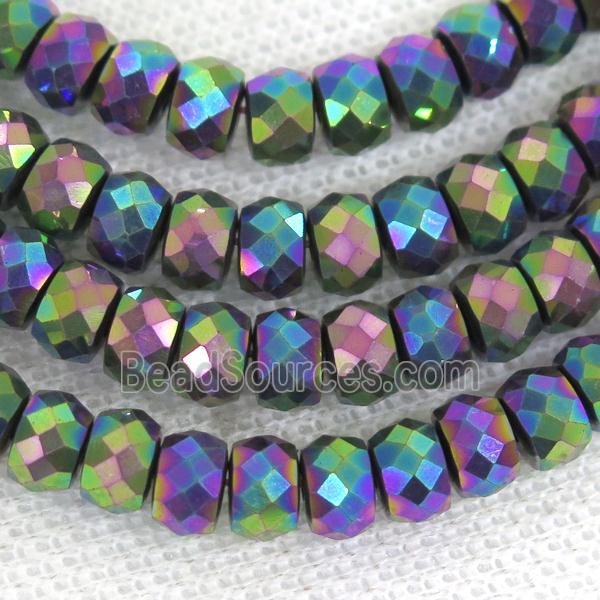 faceted Hematite rondelle beads, rainbow electroplated