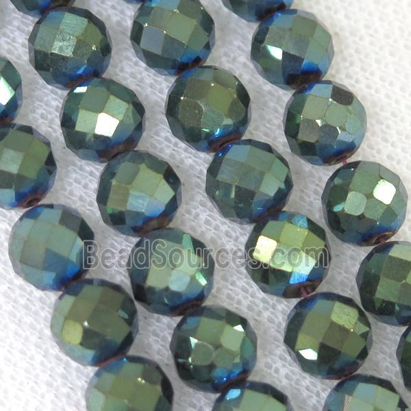 faceted round Hematite beads, green electroplated