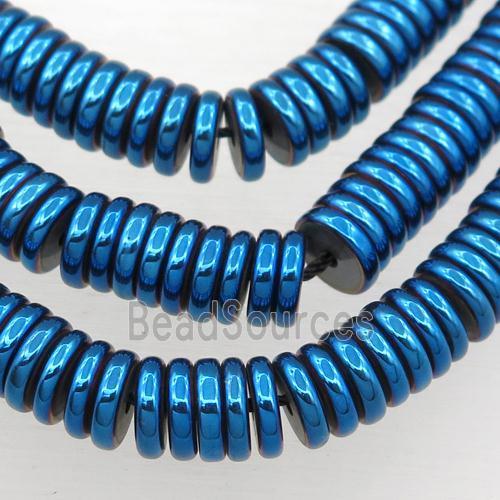 Hematite heishi beads, blue electroplated