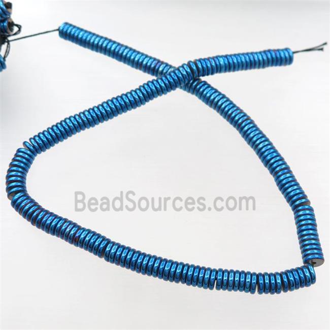 Hematite heishi beads, blue electroplated