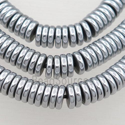 Hematite heishi beads, platinum plated