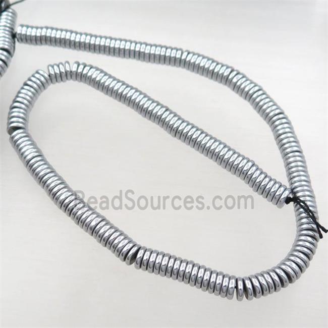 Hematite heishi beads, platinum plated