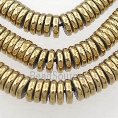 Hematite heishi beads, gold plated