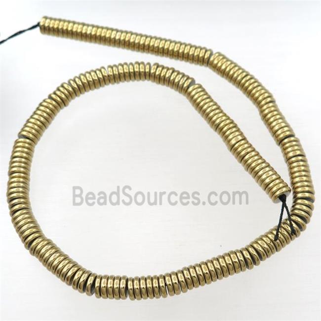 Hematite heishi beads, gold plated