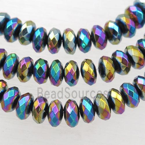 Hematite beads, faceted rondelle, rainbow