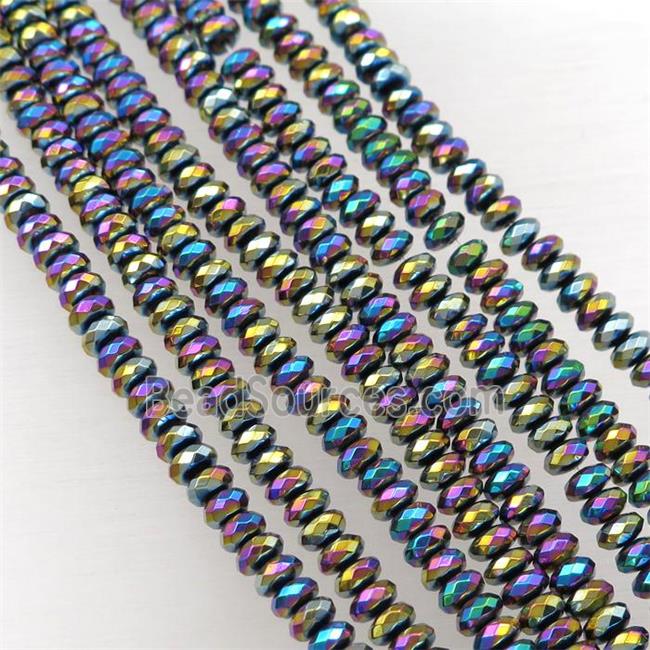 Hematite beads, faceted rondelle, rainbow