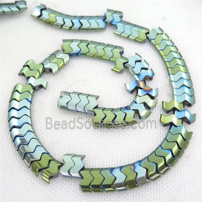 green Hematite wave Beads with 2holes