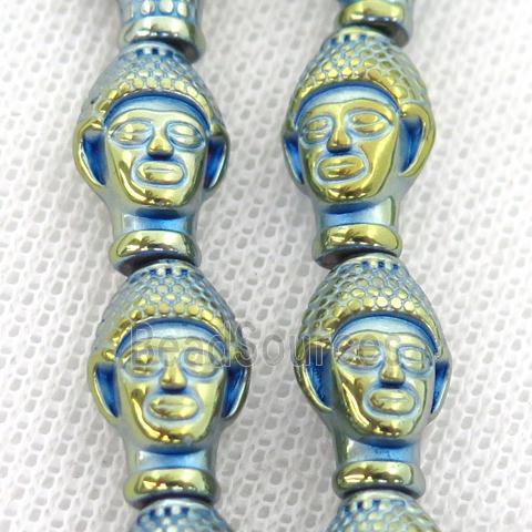 Hematite buddha Beads, green electroplated