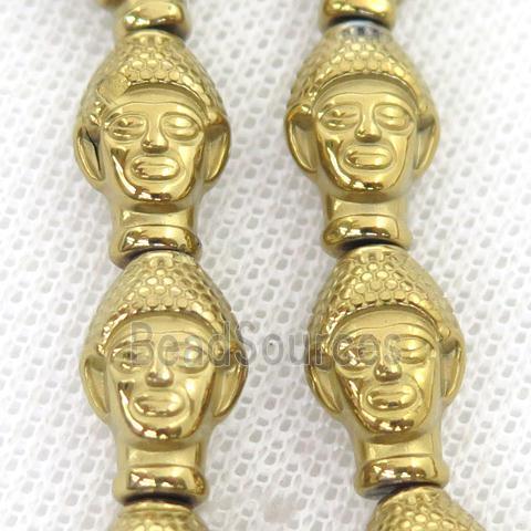 Hematite buddha Beads, gold electroplated