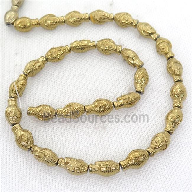 Hematite buddha Beads, gold electroplated