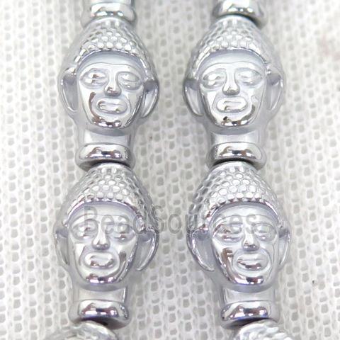 Hematite buddha Beads, platinum plated