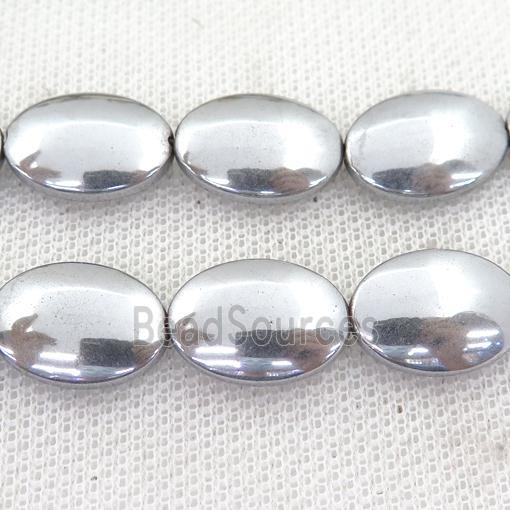 Hematite oval beads, silver plated