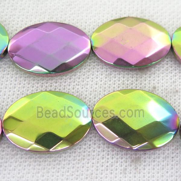 rainbow Hematite Beads, faceted oval