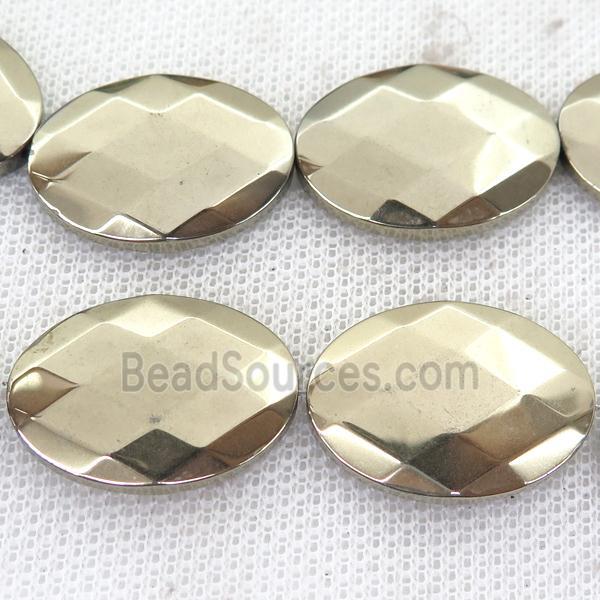 Hematite Beads, faceted oval, pyrite color