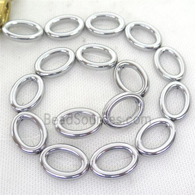 Hematite oval beads, silver plated