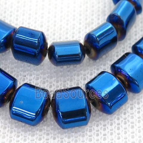 blue Hematite Beads, flat tube