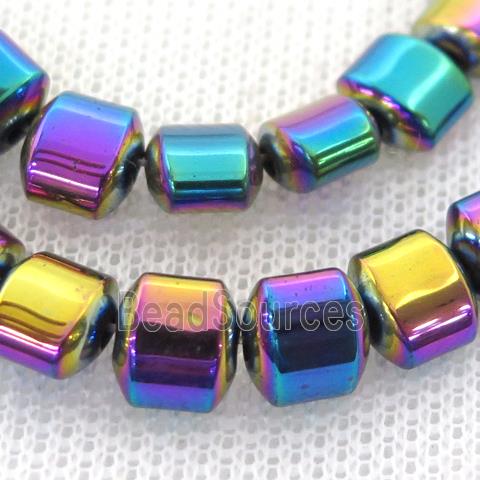 rainbow Hematite Beads, flat tube