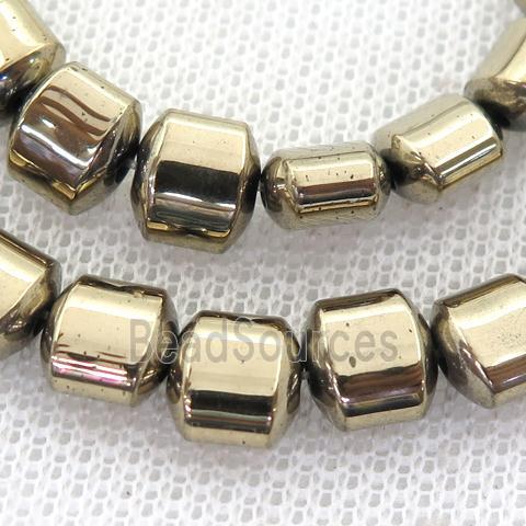 Hematite Beads, flat tube, pyrite color