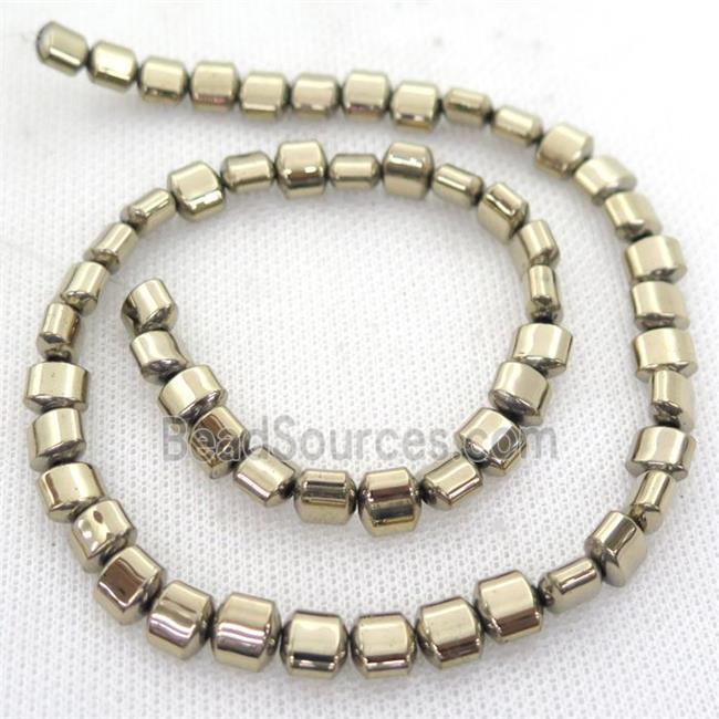 Hematite Beads, flat tube, pyrite color