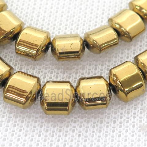 Hematite Beads, flat tube, gold plated