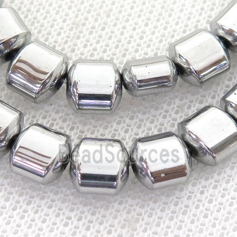 Hematite Beads, flat tube, silver plated