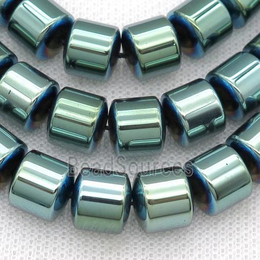 Hematite tube beads, green electroplated