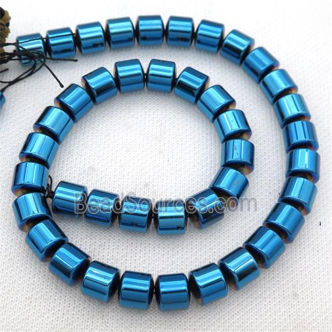 Hematite tube beads, blue electroplated