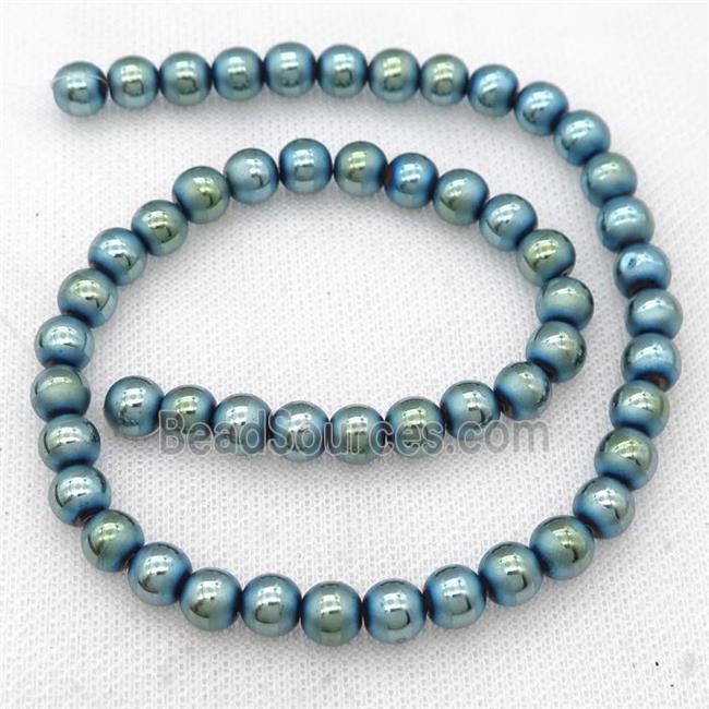 round Hematite Beads with line, green electroplated, matte